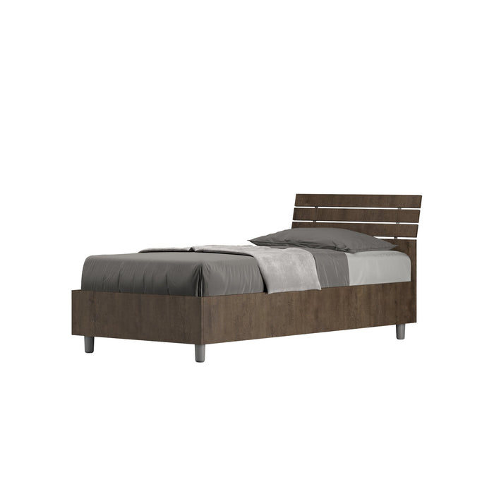 Letto Singolo 80x190 cm Senza Rete Ankel Testata Doghe Inclinata Noce