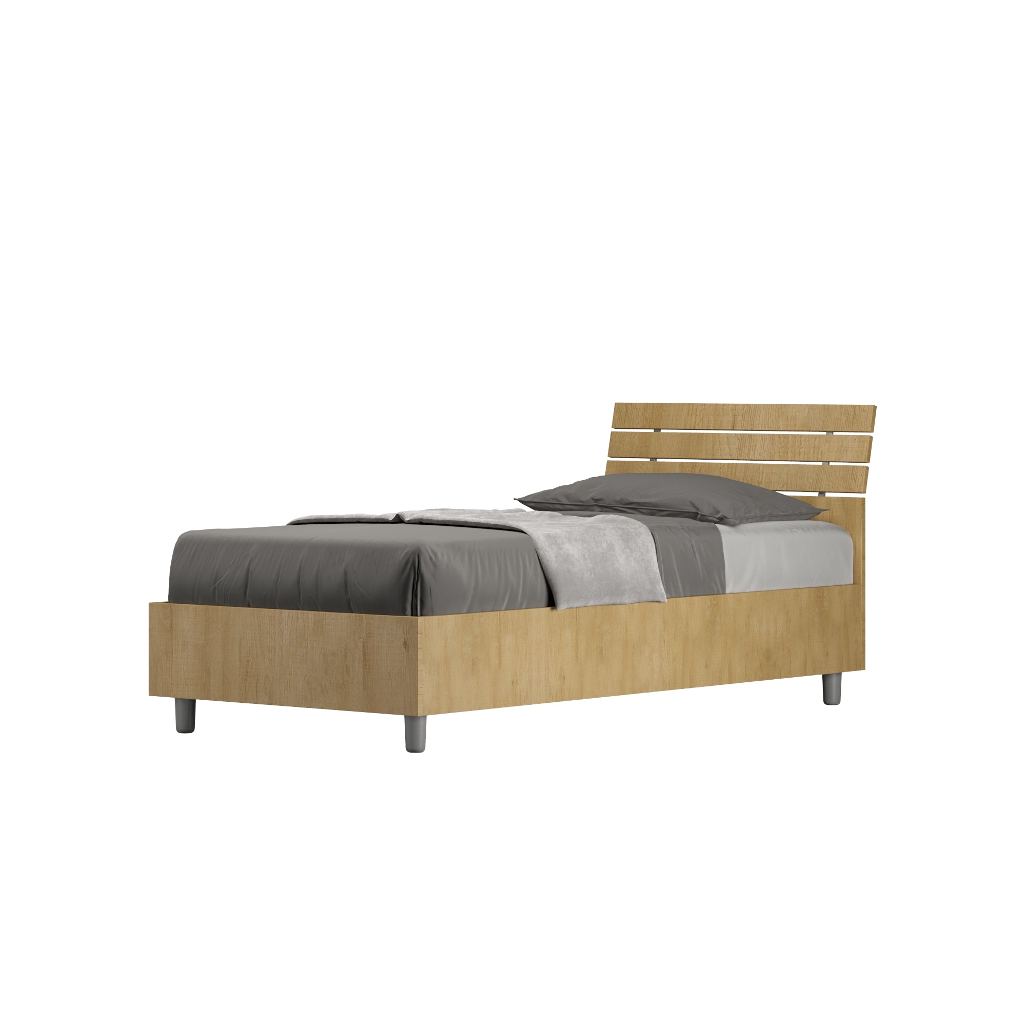 Letto Singolo 80x190 cm Senza Rete Ankel Testata Doghe Inclinata Quercia