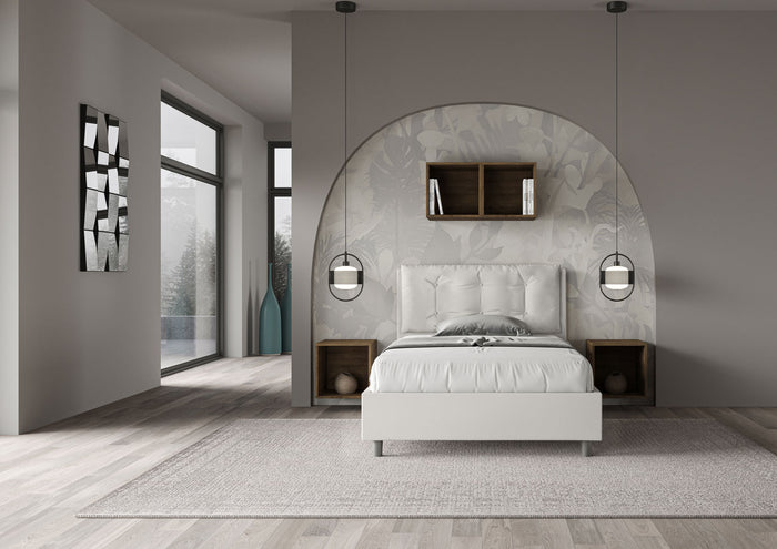 Letto una piazza e mezza contenitore imbottito 120x200 similpelle bianco Annalisa Large