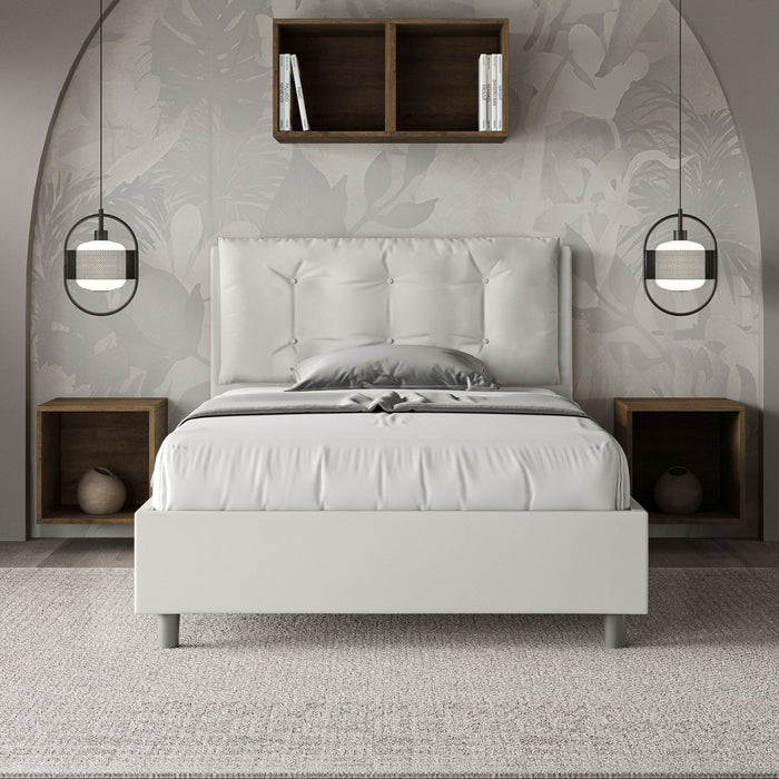 Letto una piazza e mezza contenitore imbottito 120x210 similpelle bianco Annalisa Large