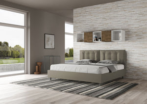 Letto matrimoniale king size con rete imbottito 200x210 similpelle cappuccino Annalisa Large