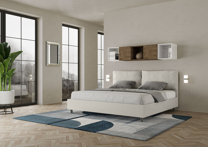 Letto matrimoniale king size contenitore imbottito 200x210 similpelle bianco Antea Large