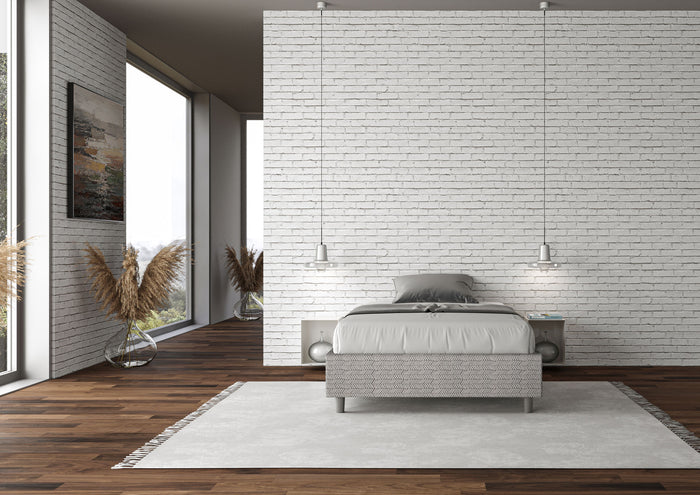 Letto una piazza e mezza contenitore imbottito 120x200 tessuto Aragona 1 bianco Azelia