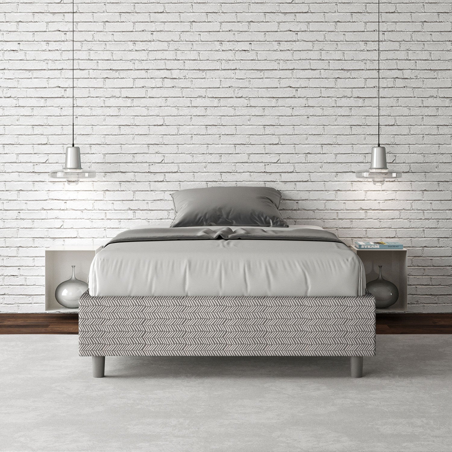 Letto 1 Piazza e Mezzo Sommier 120x210 cm Senza Rete Azelia Aragona 1 Bianco