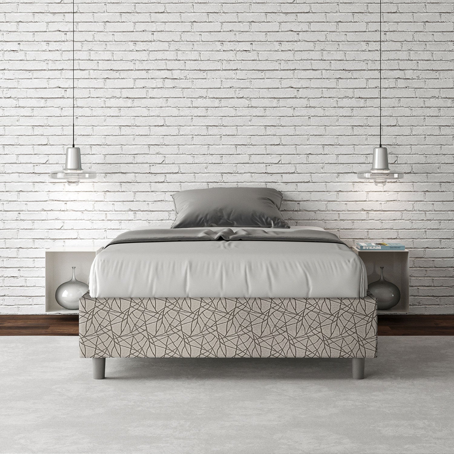 Letto 1 Piazza e Mezzo Sommier 120x190 cm con Rete Azelia Era 02 Grigio