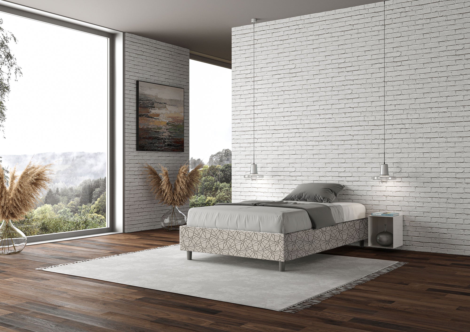 Letto una piazza e mezza con rete imbottito 120x200 tessuto Era 2 grigio Azelia