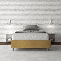 Letto una piazza e mezza contenitore imbottito 120x190 tessuto Era 6 giallo Azelia