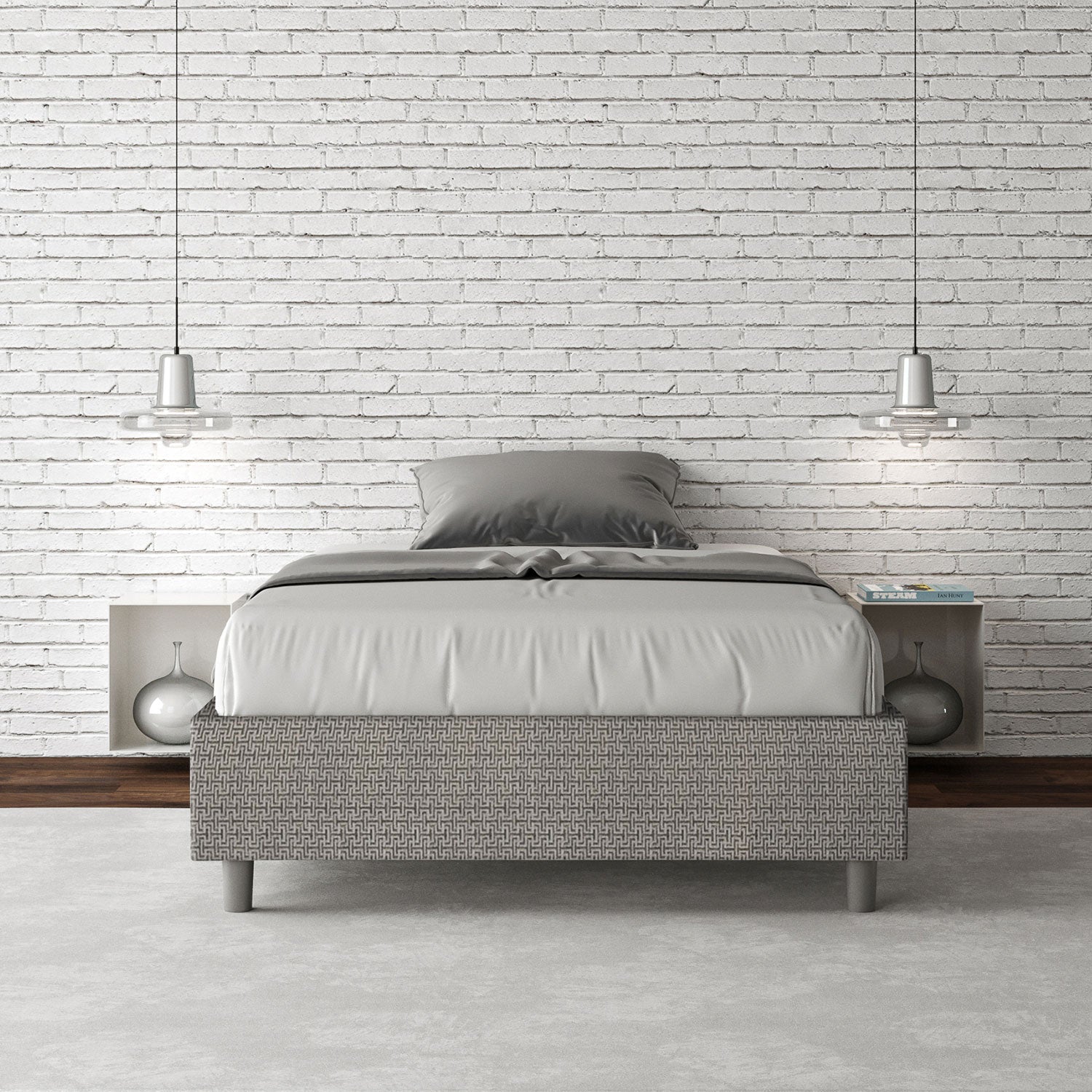 Letto 1 Piazza e Mezzo Sommier 120x190 cm con Rete e Contenitore Azelia Labirinto 02 Grigio