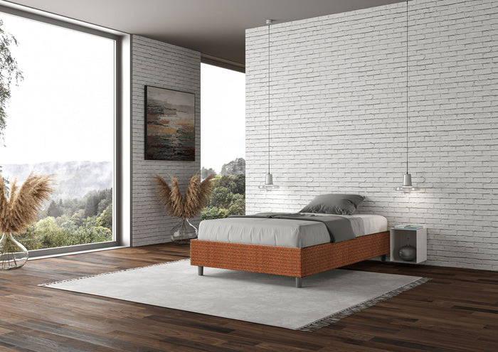 Letto una piazza e mezza senza rete imbottito 120x210 tessuto Labirinto 4 arancio Azelia