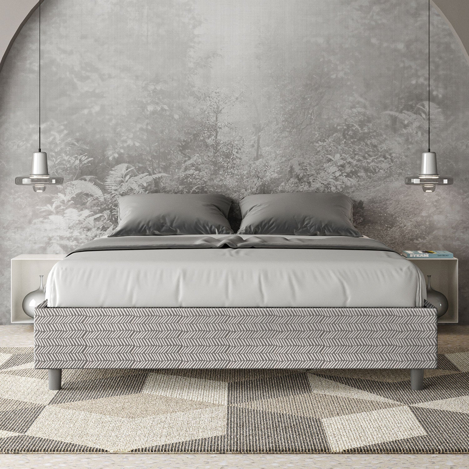 Letto Matrimoniale Sommier 160x200 cm con Rete e Contenitore Azelia Aragona 1 Bianco