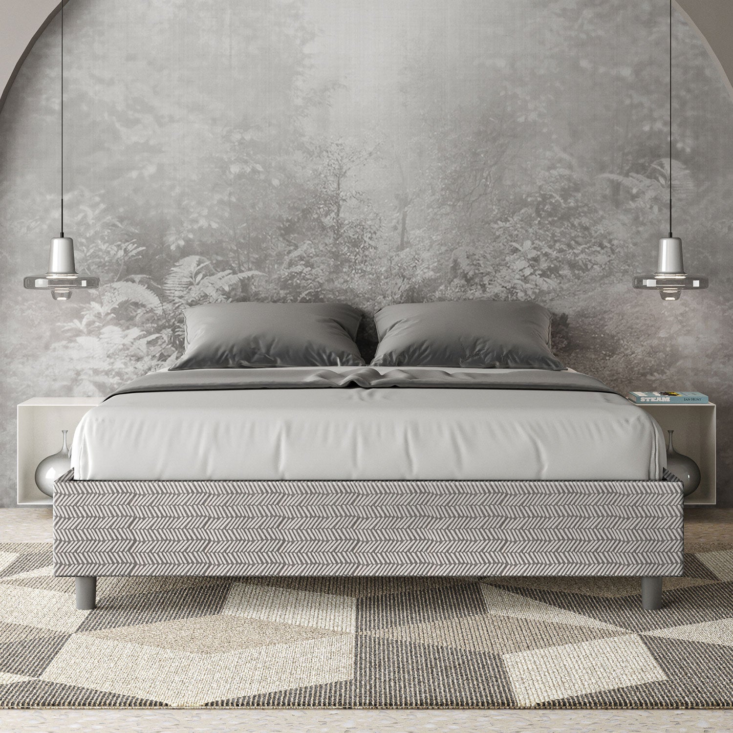 Letto matrimoniale con rete imbottito 160x190 tessuto Aragona 1 bianco Azelia