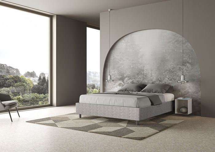 Letto matrimoniale con rete imbottito 160x190 tessuto Aragona 1 bianco Azelia