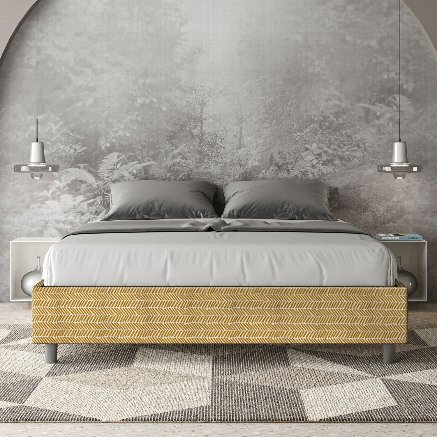 Letto Matrimoniale Sommier 160x200 cm con Rete Azelia Aragona 3 Giallo