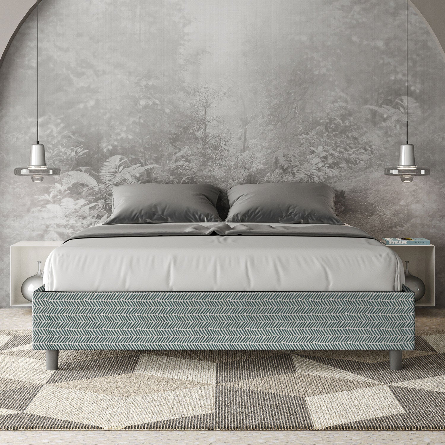 Letto Matrimoniale Sommier 160x200 cm con Rete Azelia Aragona 7 Azzurro