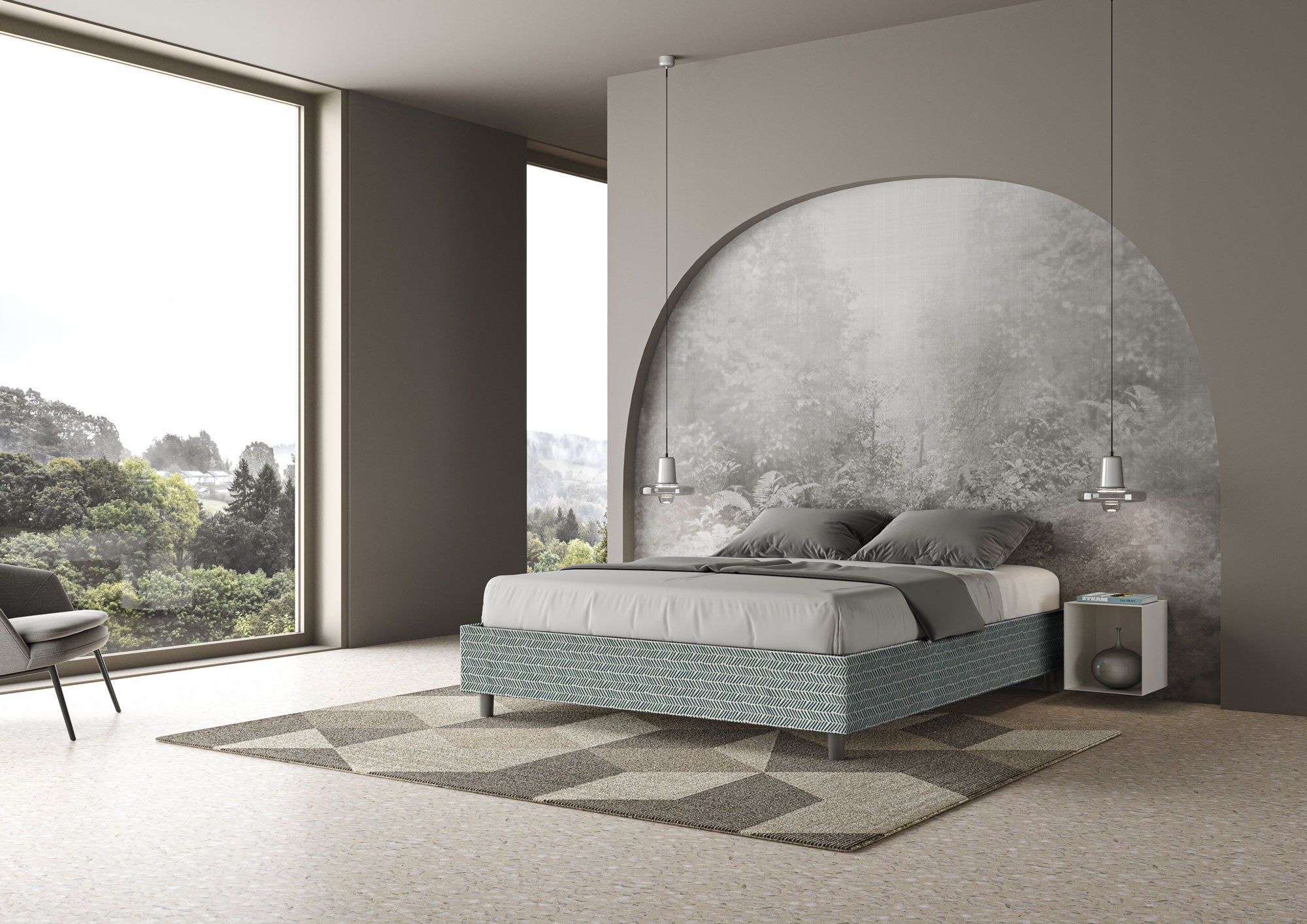 Letto matrimoniale con rete imbottito 160x190 tessuto Aragona 7 azzurro Azelia