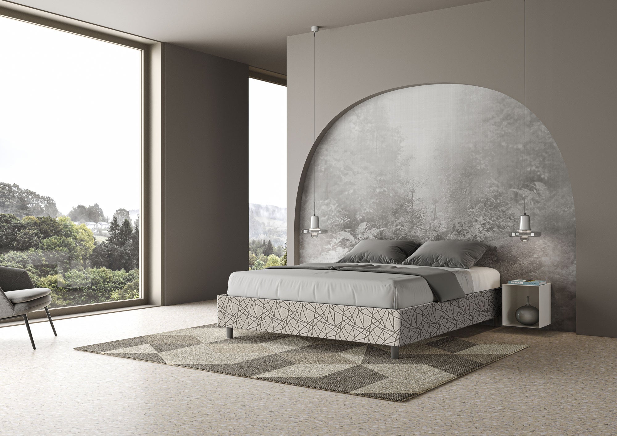 Letto matrimoniale senza rete imbottito 160x190 tessuto Era 2 grigio Azelia