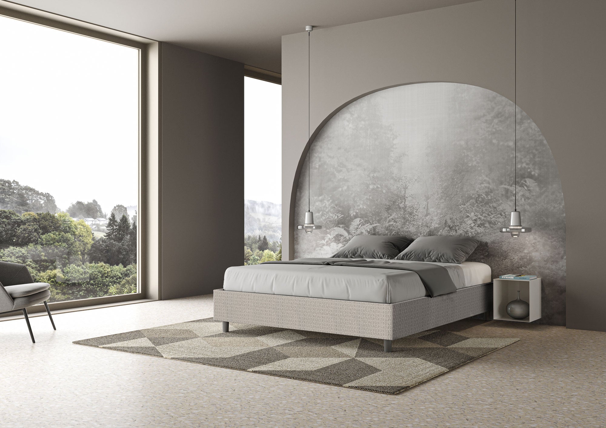 Letto matrimoniale con rete imbottito 160x200 tessuto Labirinto 1 bianco Azelia