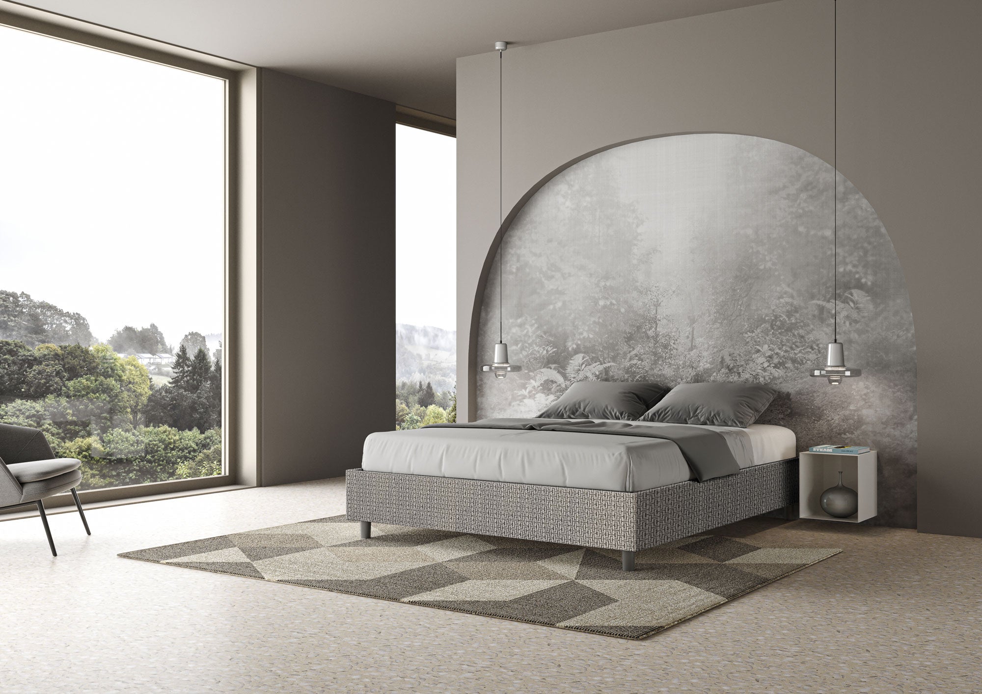 Letto matrimoniale senza rete imbottito 160x190 tessuto Labirinto 2 grigio Azelia