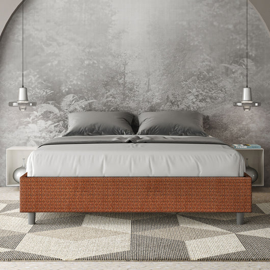 Letto matrimoniale con rete imbottito 160x190 tessuto Labirinto 4 arancio Azelia