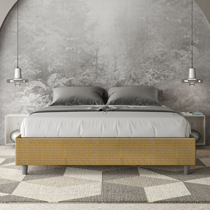 Letto matrimoniale contenitore imbottito 160x200 tessuto Labirinto 6 giallo Azelia