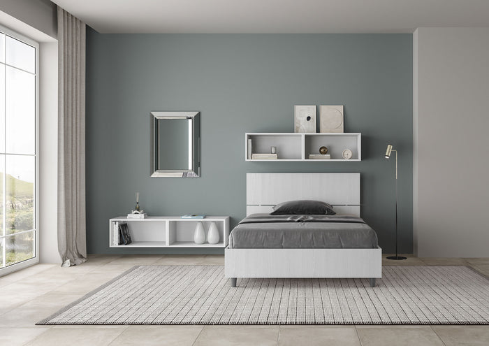 Letto una piazza e mezza contenitore 120x190 testata dritta bianco frassino Demas