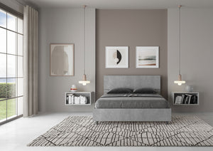 Letto Matrimoniale Francese 140x200 cm con Rete e Contenitore Testata Inclinata Demas Grigio