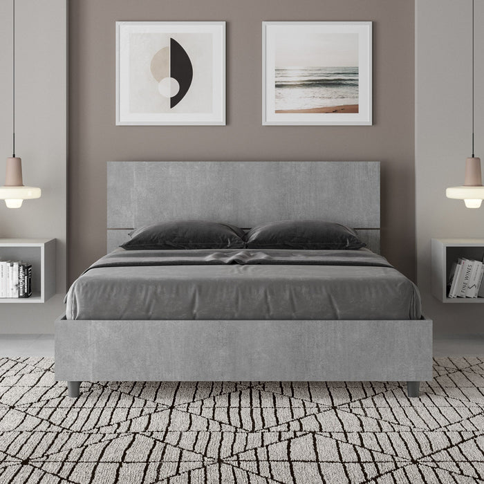 Letto Matrimoniale Francese 140x200 cm con Rete e Contenitore Testata Inclinata Demas Grigio