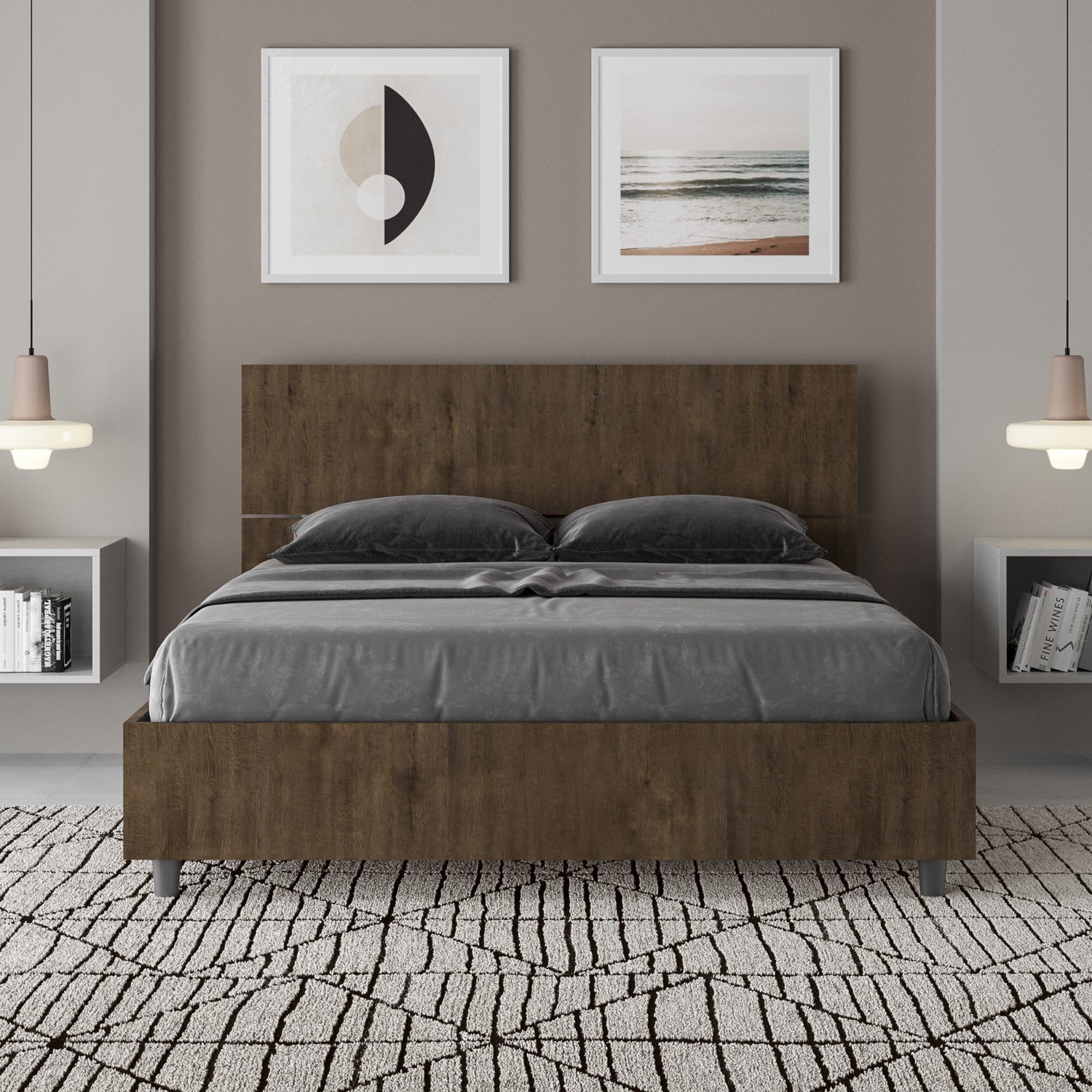 Letto matrimoniale francese senza rete 140x200 testata inclinata noce Demas