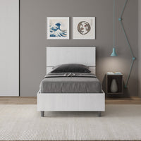 Letto Singolo 80x190 cm con Rete e Contenitore Demas Testata Dritta Bianco Frassino