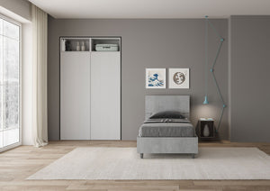 Letto Singolo 80x200 cm con Rete Testata Dritta Demas Grigio