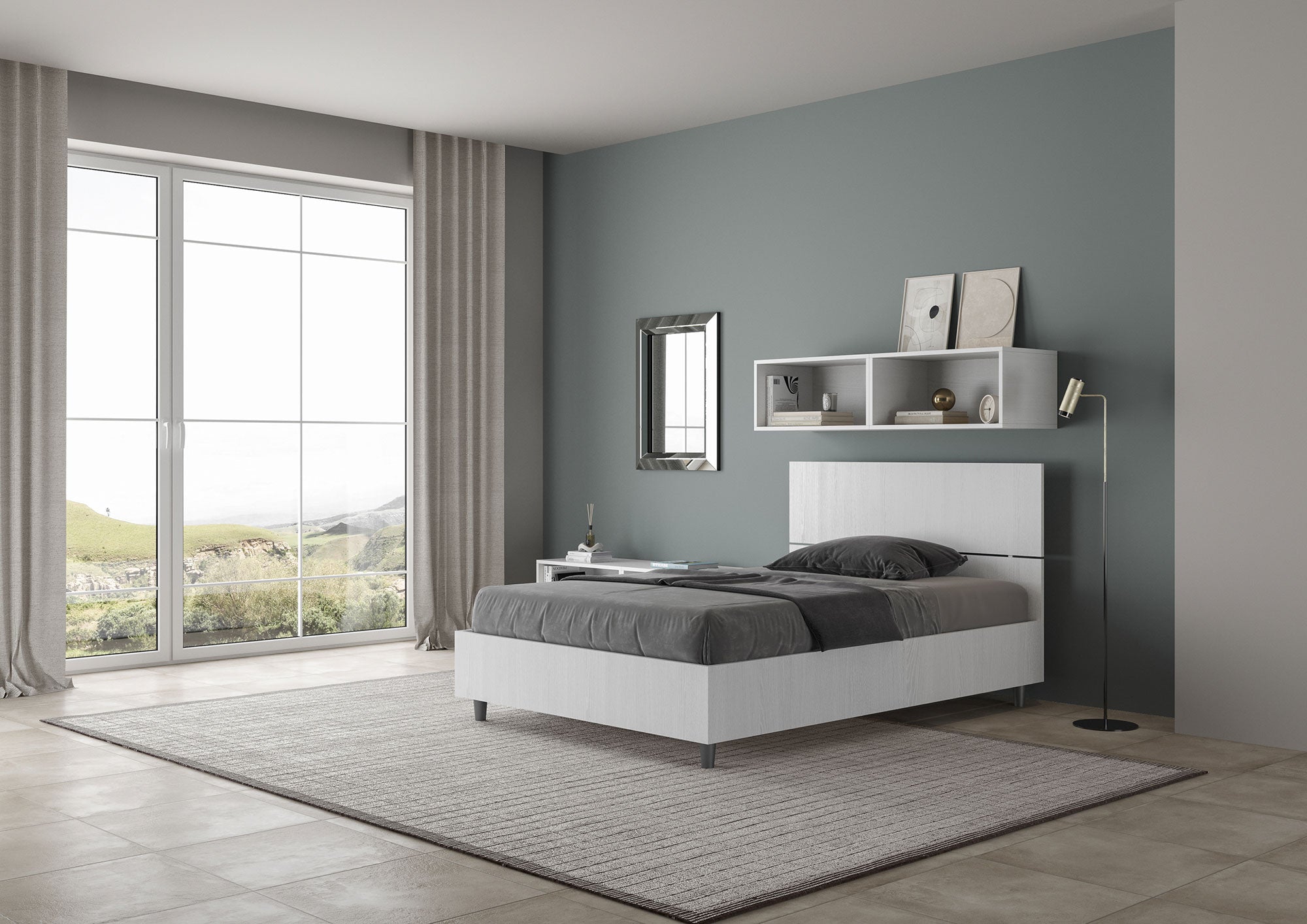 Letto 1 Piazza e Mezzo 120x190 cm Senza Rete Demas Testata Dritta Bianco Frassino