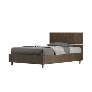 Letto 1 Piazza e Mezzo 120x190 cm con Rete e Contenitore Demas Testata Dritta Noce