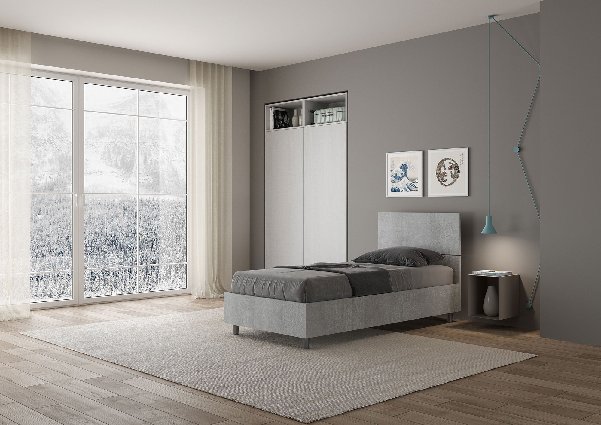 Letto Singolo 80x200 cm con Rete Testata Inclinata Demas Grigio