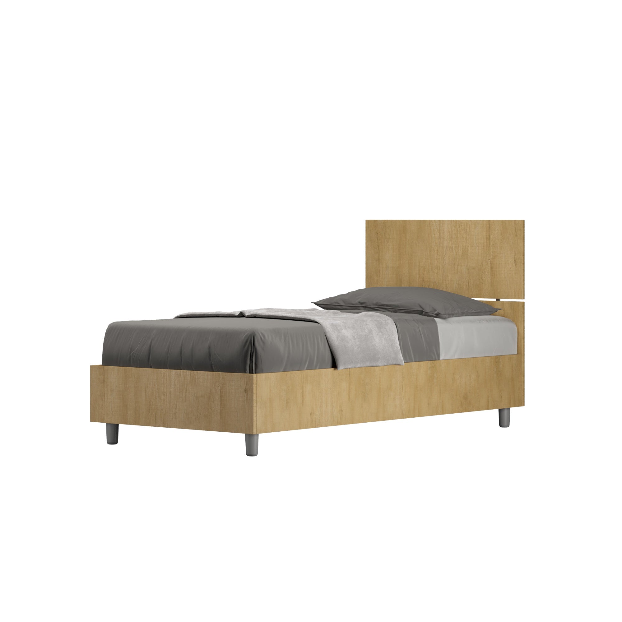 Letto Singolo 80x190 cm con Rete Demas Testata Dritta Quercia