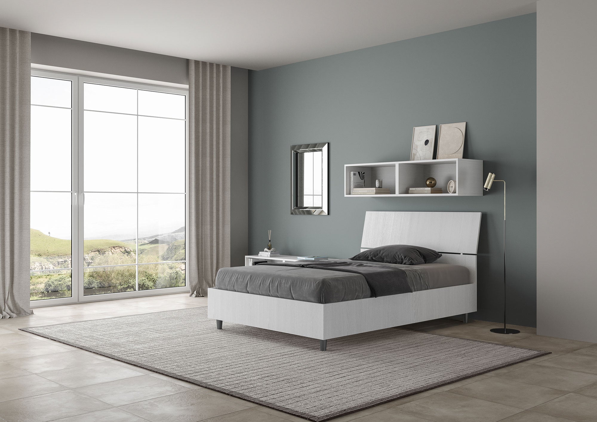 Letto 1 Piazza e Mezzo 120x200 cm Senza Rete Testata Inclinata Demas Bianco Frassino