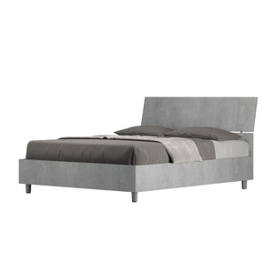 Letto Matrimoniale Francese 140x200 cm con Rete e Contenitore Testata Inclinata Demas Grigio