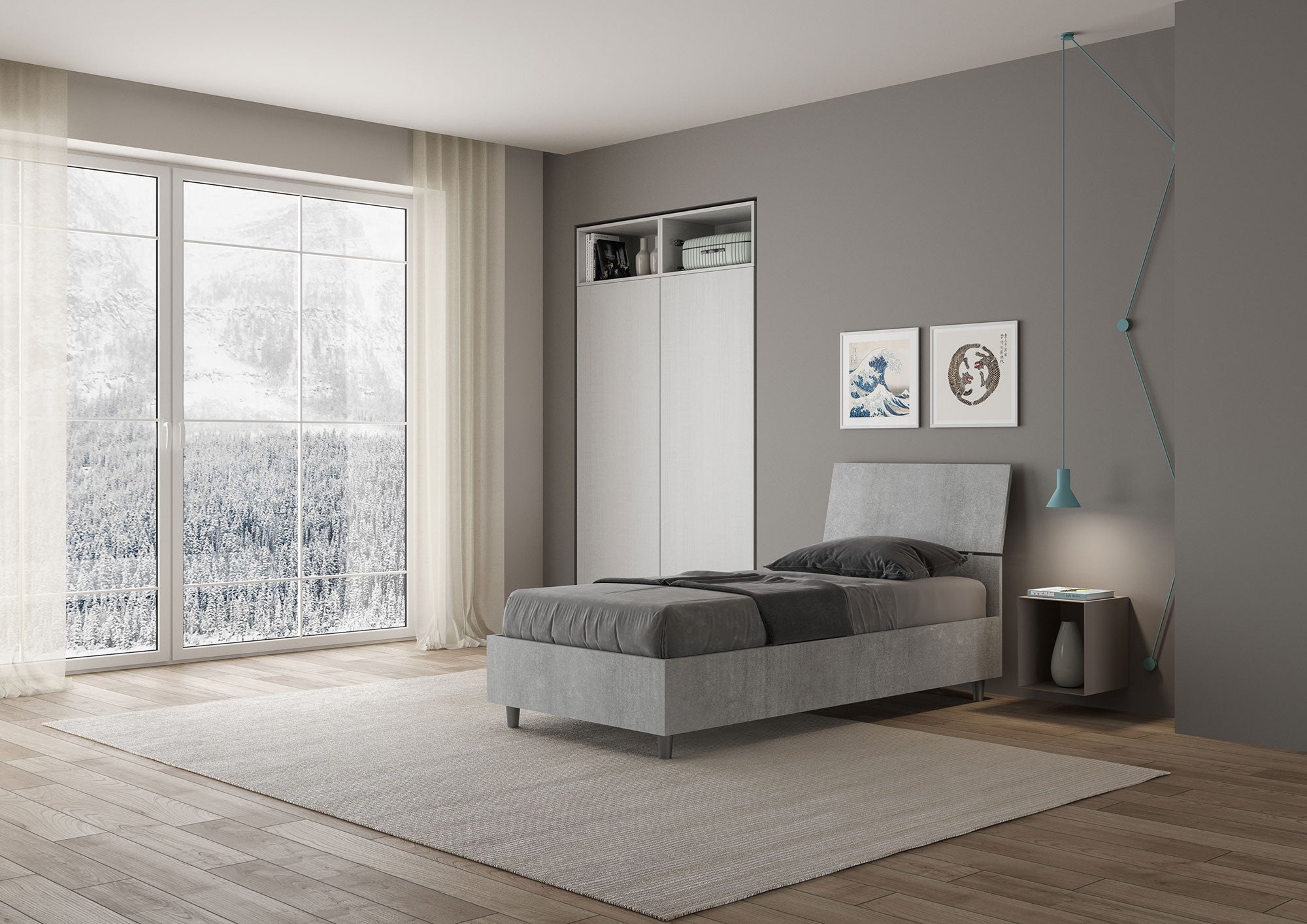 Letto Singolo 80x200 cm con Rete Testata Inclinata Demas Grigio