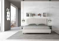 Letto matrimoniale king size con rete imbottito 200x200 similpelle bianco Goya