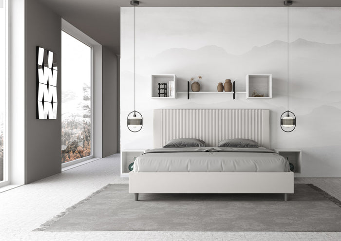 Letto matrimoniale king size con rete imbottito 200x200 similpelle bianco Goya