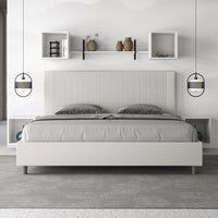 Letto matrimoniale king size con rete imbottito 200x200 similpelle bianco Goya