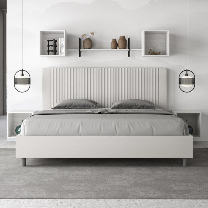 Letto matrimoniale king size con rete imbottito 200x200 similpelle bianco Goya