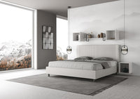 Letto matrimoniale king size con rete imbottito 200x210 similpelle bianco Goya