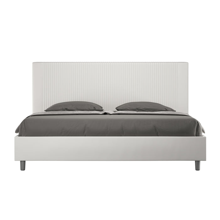 Letto matrimoniale king size con rete imbottito 200x210 similpelle bianco Goya