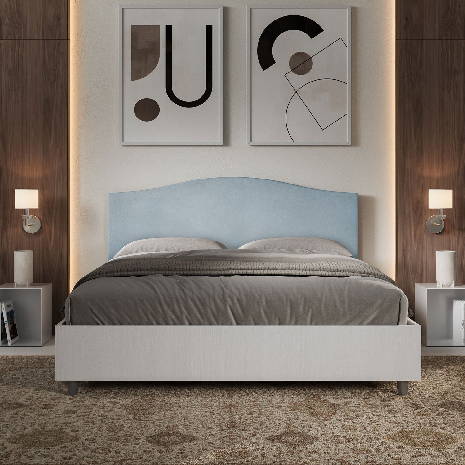 Letto Matrimoniale 160x190 cm con Rete Grace Azzurro