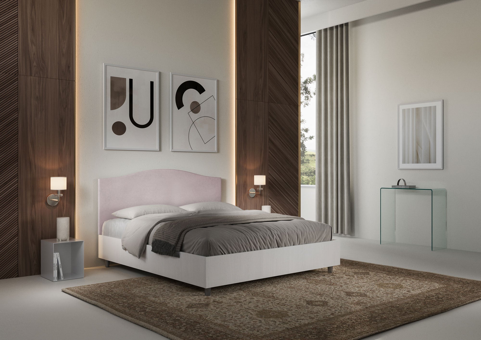 Letto Matrimoniale 160x200 cm con Rete Grace Glicine