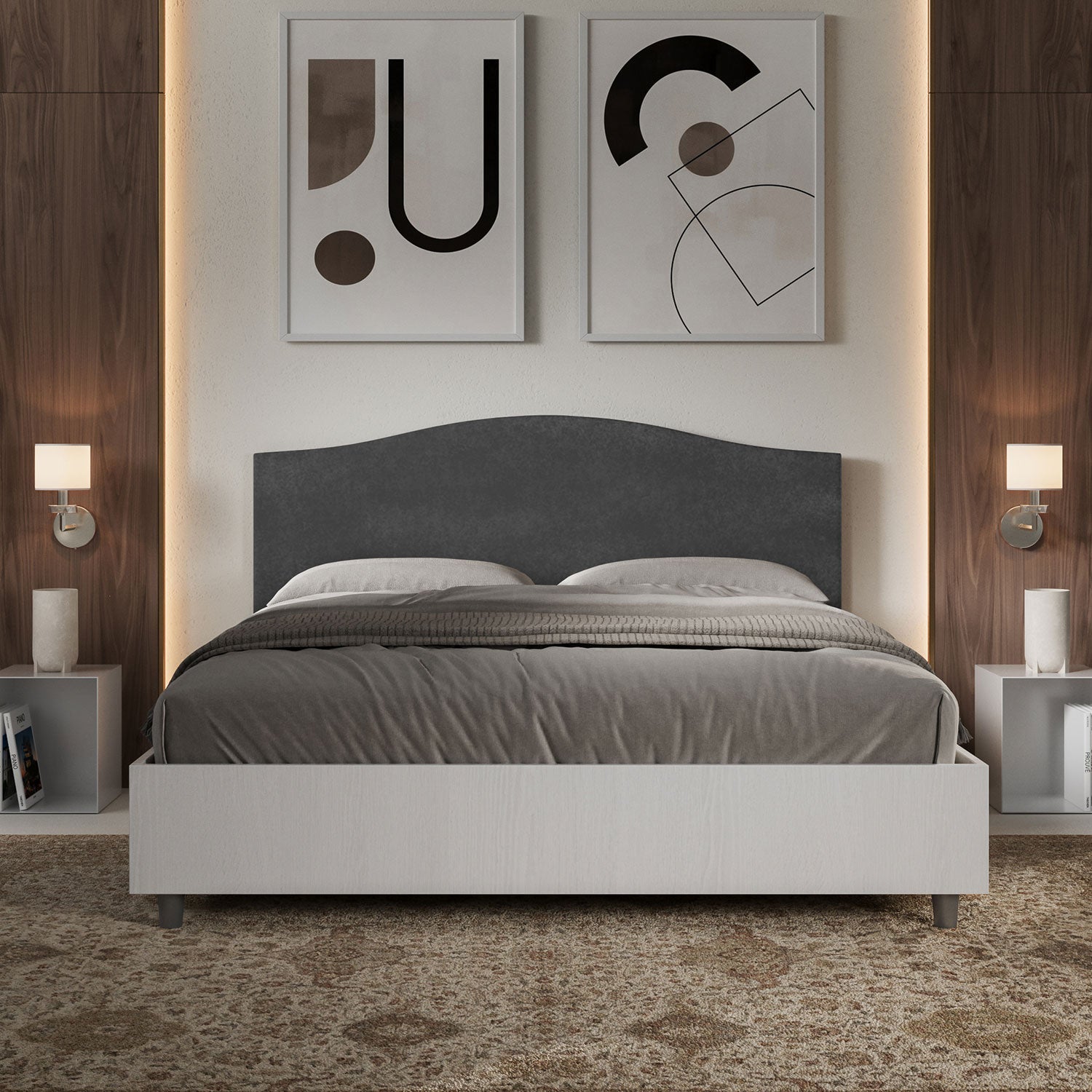 Letto Matrimoniale 160x190 cm con Rete e Contenitore Grace Grigio