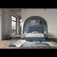 Letto imbottito 1 piazza e mezza 120x190 cm Agueda - Senza rete,Microfibra,Blu