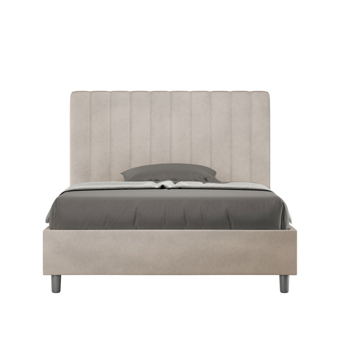 Letto imbottito 1 piazza e mezza 120x190 cm Agueda - Senza rete,Microfibra,Sabbia