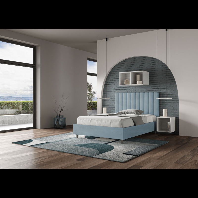 Letto imbottito 1 piazza e mezza 120x190 cm Agueda - Contenitore,Microfibra,Azzurro