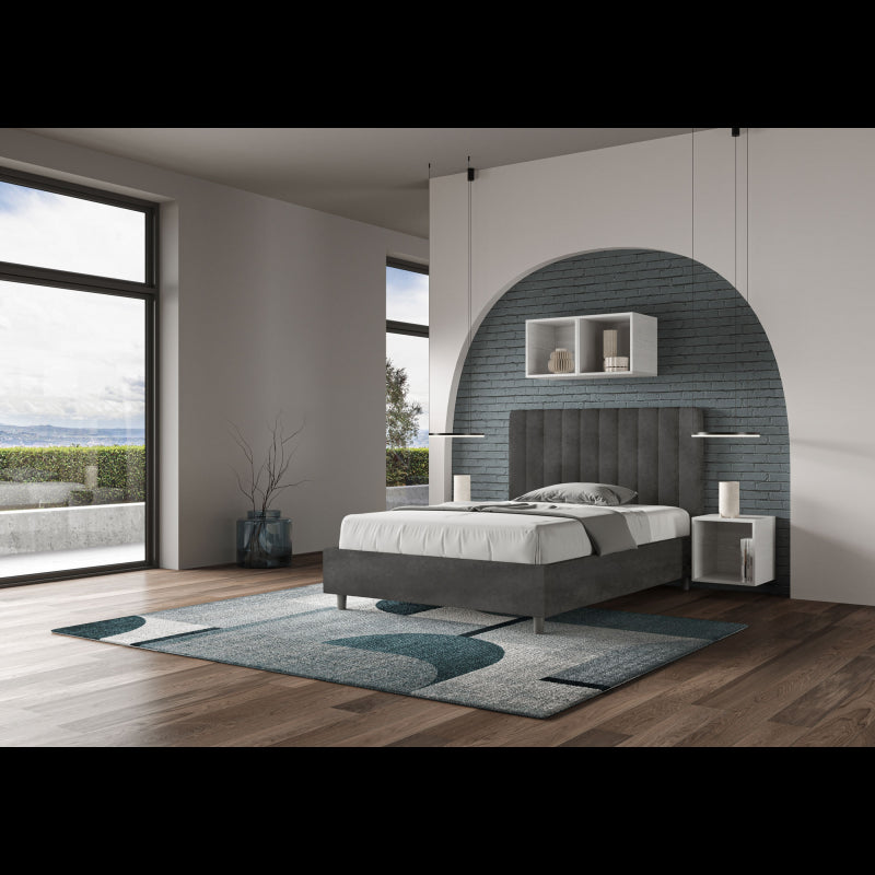 Letto imbottito 1 piazza e mezza 120x190 cm Agueda - Contenitore,Microfibra,Grigio